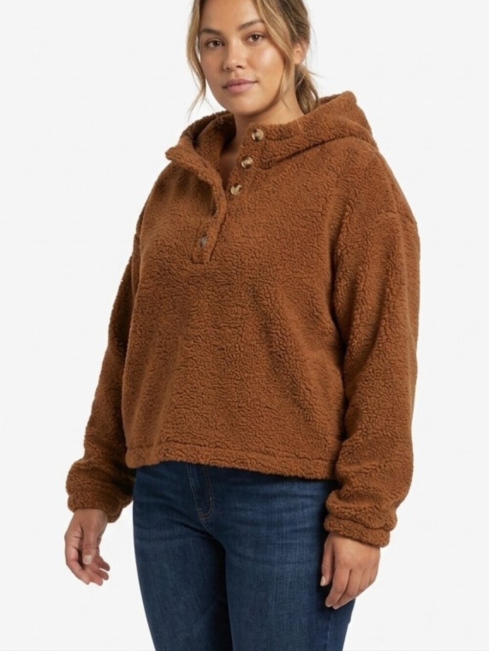 Carole Christian Cozy Fleece Pullover Hoodie - Brown Women's Size Small New